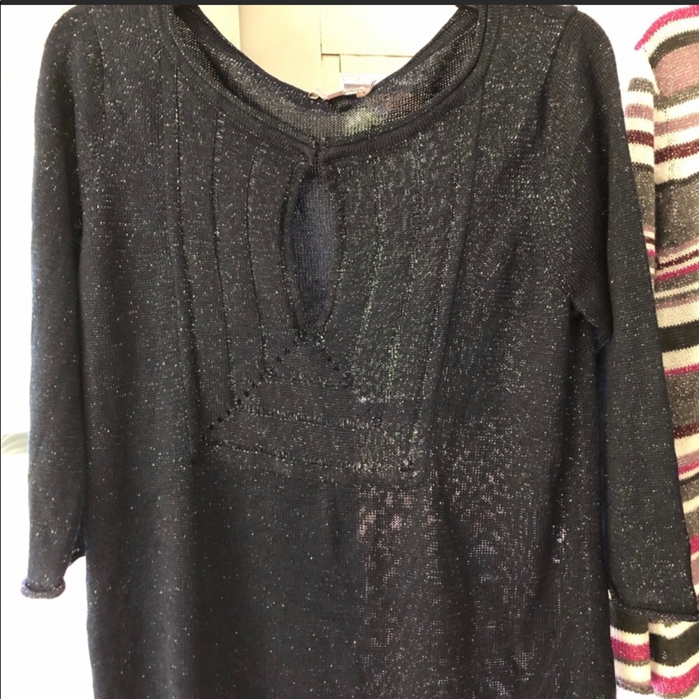 Calypso St Barth black sweater tunic with silver metallic sheen.